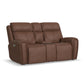 Warren Classic Brown Leather Power Reclining Loveseat with Console, Power Headrest & Lumbar