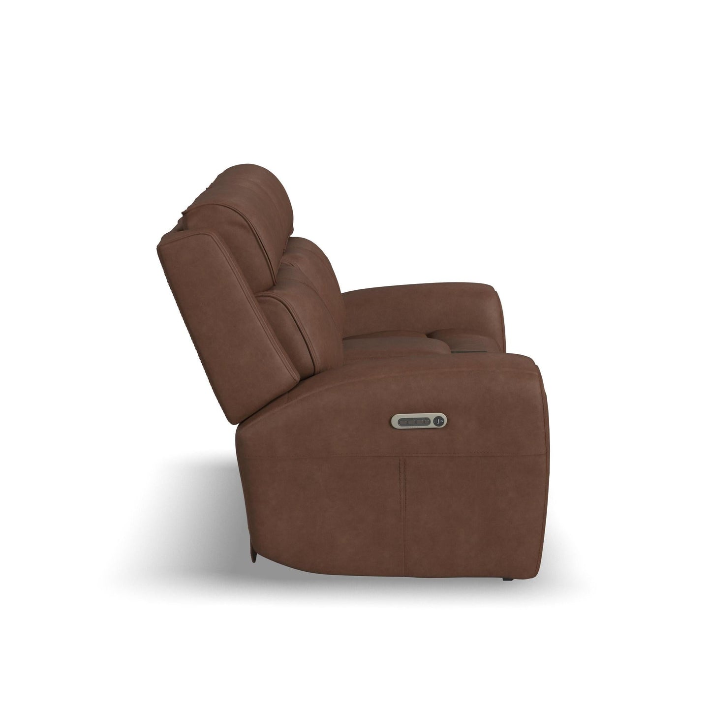 Warren Classic Brown Leather Power Reclining Loveseat with Console, Power Headrest & Lumbar