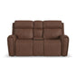 Warren Classic Brown Leather Power Reclining Loveseat with Console, Power Headrest & Lumbar