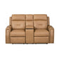 Felix Toasted Almond Leather Power Reclining Loveseat with Console, Power Headrest, Lumbar, Heat & Massage