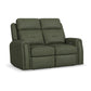 Felix Forest Green Leather Power Reclining Loveseat with Power Headrest, Lumbar, Heat & Massage