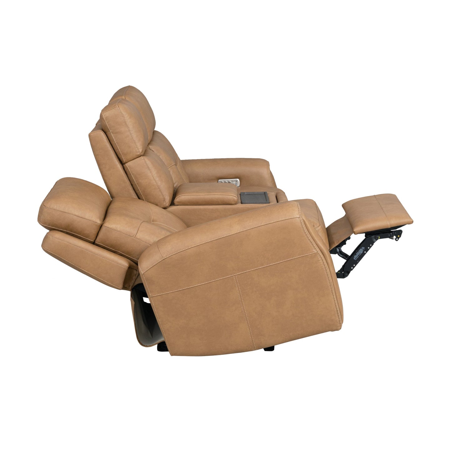 Felix Toasted Almond Leather Power Reclining Loveseat with Console, Power Headrest, Lumbar, Heat & Massage