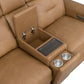 Felix Toasted Almond Leather Power Reclining Loveseat with Console, Power Headrest, Lumbar, Heat & Massage