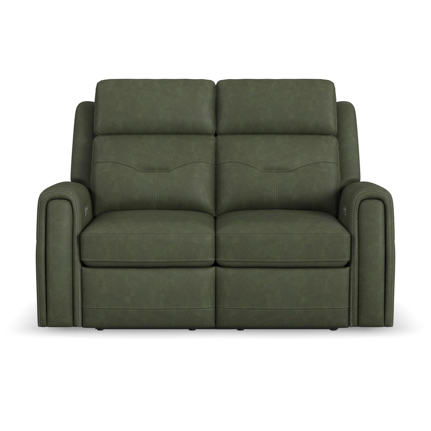 Felix Forest Green Leather Power Reclining Loveseat with Power Headrest, Lumbar, Heat & Massage