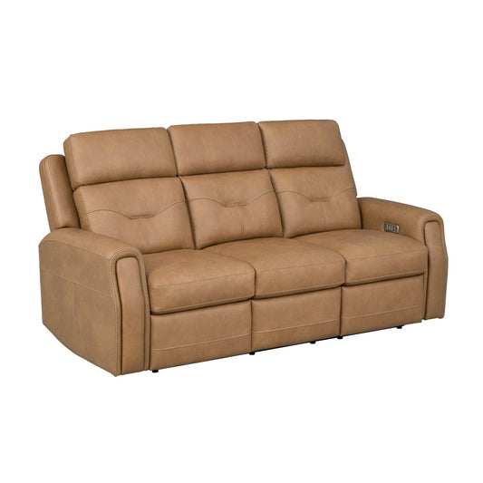 Felix Toasted Almond Leather Power Reclining Sofa with Power Headrest, Lumbar, Heat & Massage
