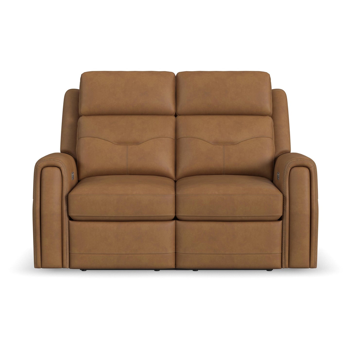 Felix Toasted Almond Leather Power Reclining Loveseat with Power Headrest, Lumbar, Heat & Massage