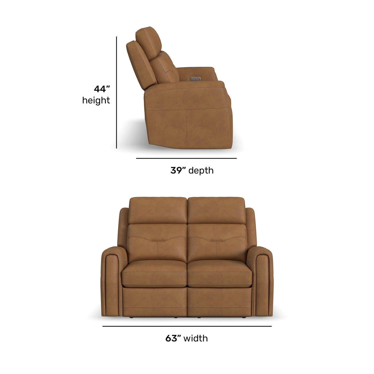 Felix Toasted Almond Leather Power Reclining Loveseat with Power Headrest, Lumbar, Heat & Massage