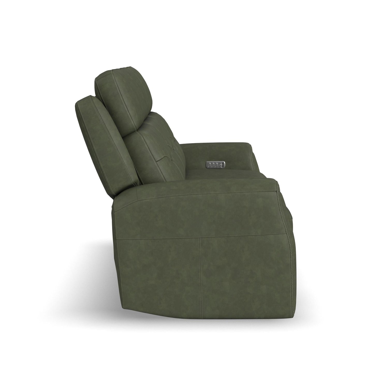 Felix Forest Green Leather Power Reclining Sofa with Power Headrest, Lumbar, Heat & Massage