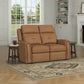 Felix Toasted Almond Leather Power Reclining Loveseat with Power Headrest, Lumbar, Heat & Massage