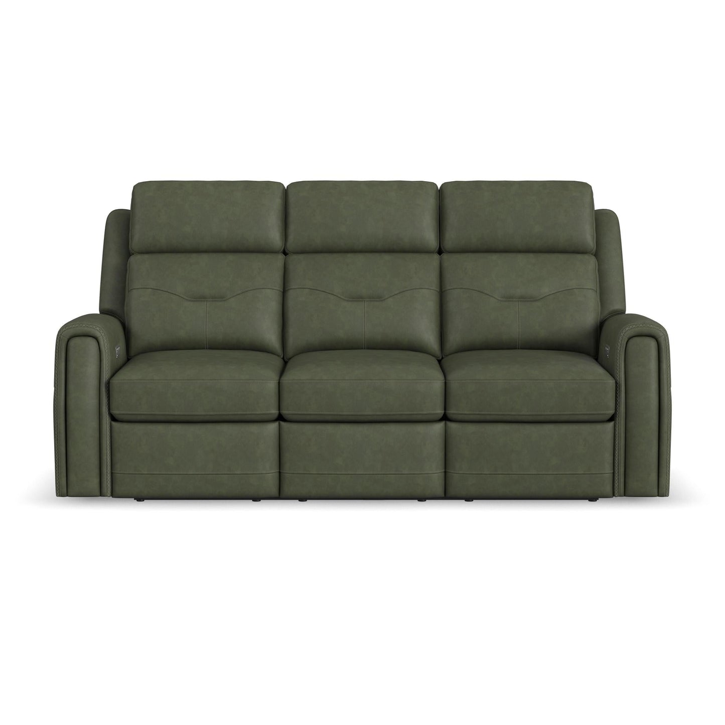 Felix Forest Green Leather Power Reclining Sofa with Power Headrest, Lumbar, Heat & Massage