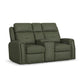 Felix Forest Green Leather Power Reclining Loveseat with Console, Power Headrest, Lumbar, Heat & Massage