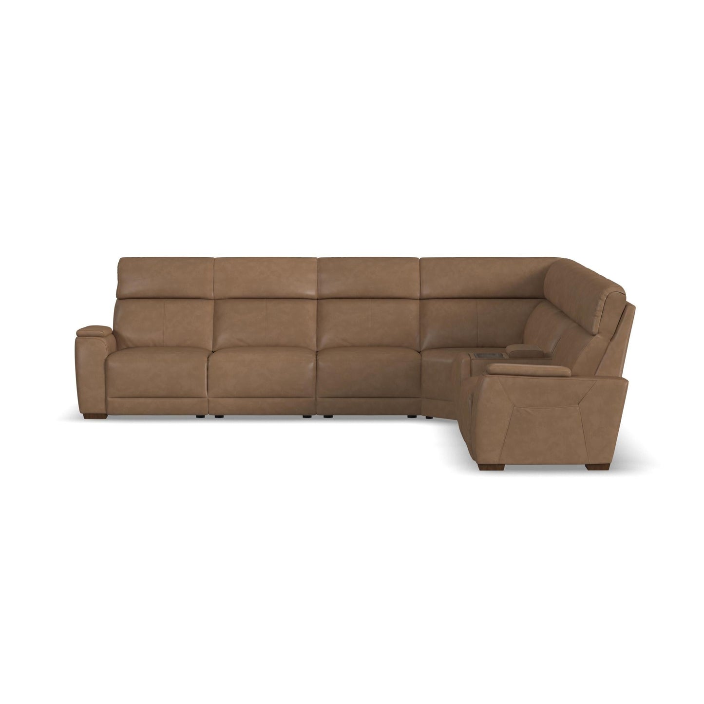 Vibe Taupe Leather Power Reclining Sectional with Power Headrest, Lumbar, Heat, Massage & Pulse