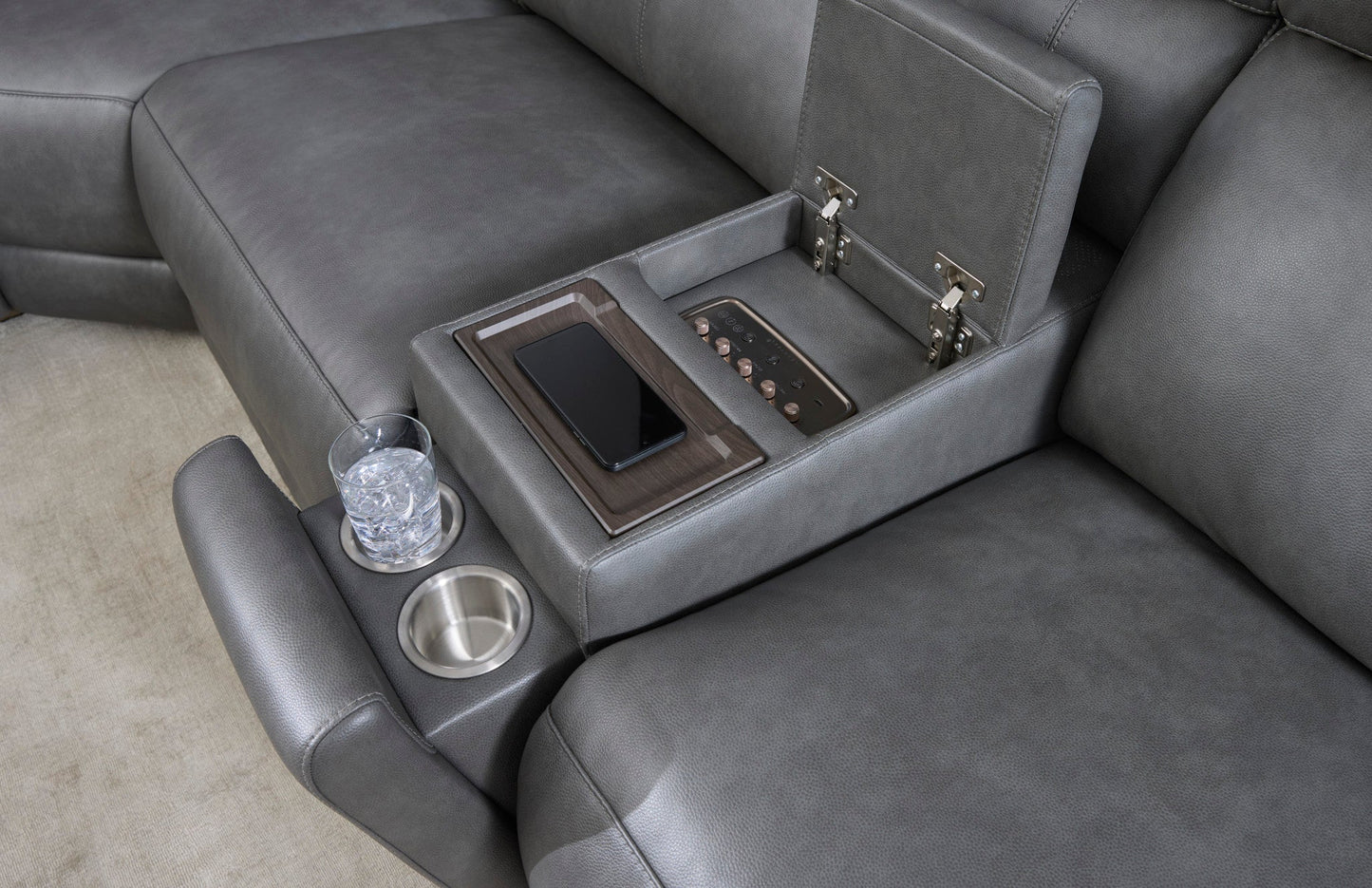 Vibe Coal Fabric Power Reclining Sectional with Power Headrest, Lumbar, Heat, Massage & Pulse