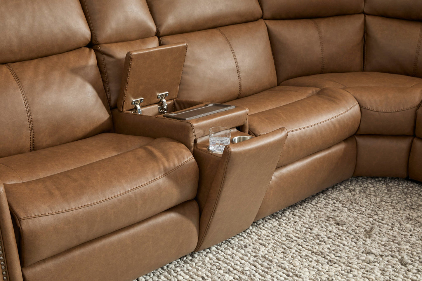 Bernard Leather Power Reclining Sectional w/ Power Headrest & Lumbar