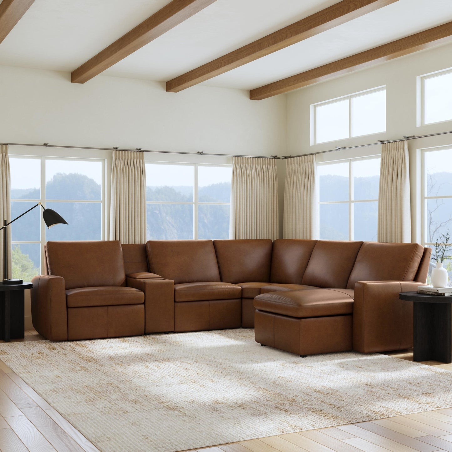 Aria Fawn Leather Power Reclining Sectional