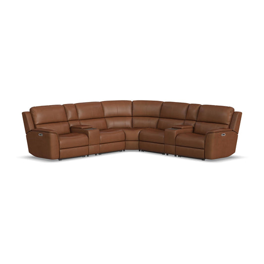 Henry Caramel Leather Power Reclining Sectional with Power Headrests & Lumbar