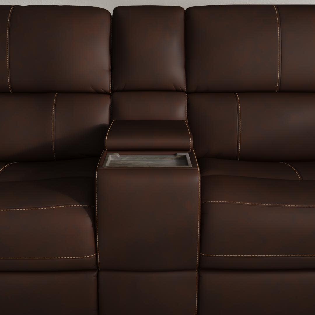 Henry Burnt Umber Leather Power Reclining Sectional with Power Headrest & Lumbar