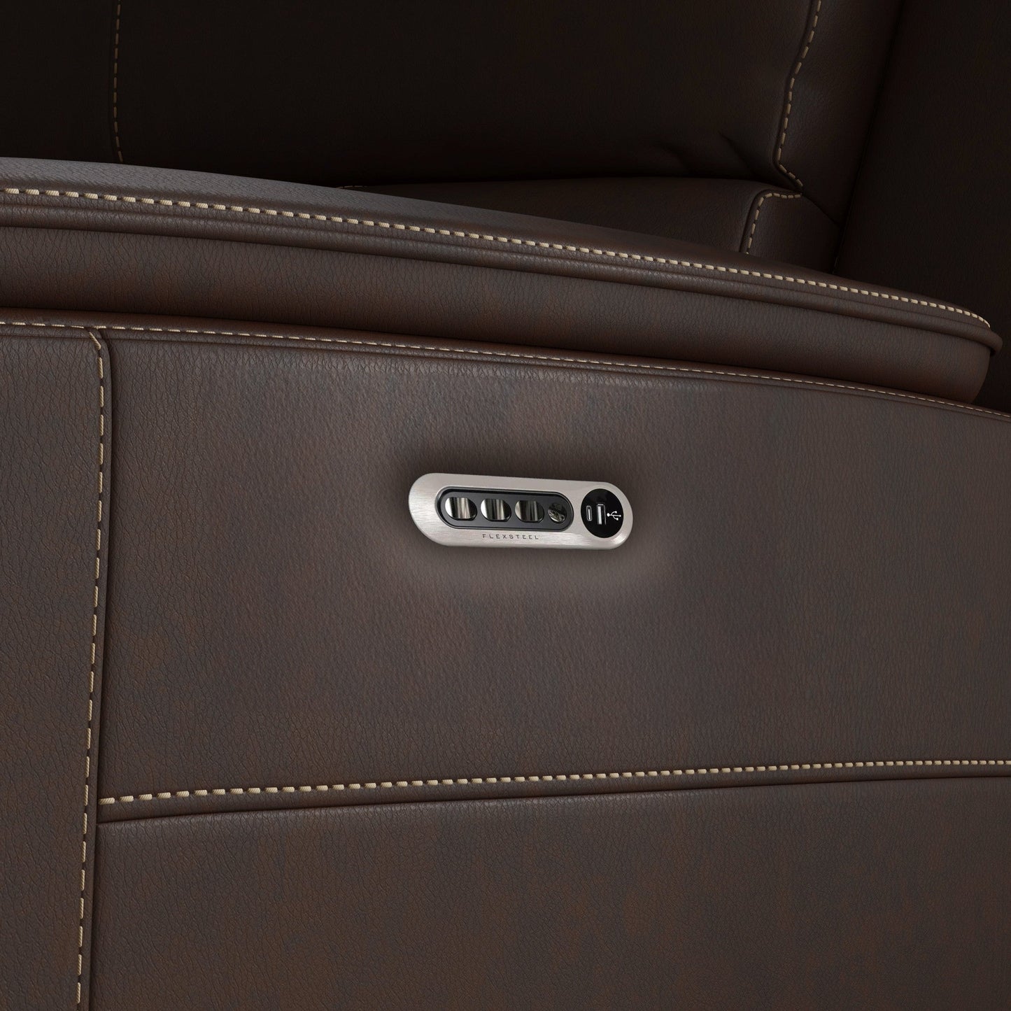 Henry Burnt Umber Leather Power Reclining Sectional with Power Headrest & Lumbar