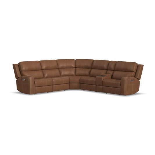 Linden Caramel Leather Power Reclining Sectional with Power Headrests & Lumbar