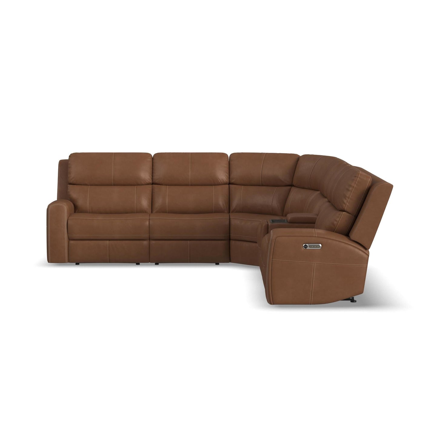 Linden Caramel Leather Power Reclining Sectional with Power Headrests & Lumbar