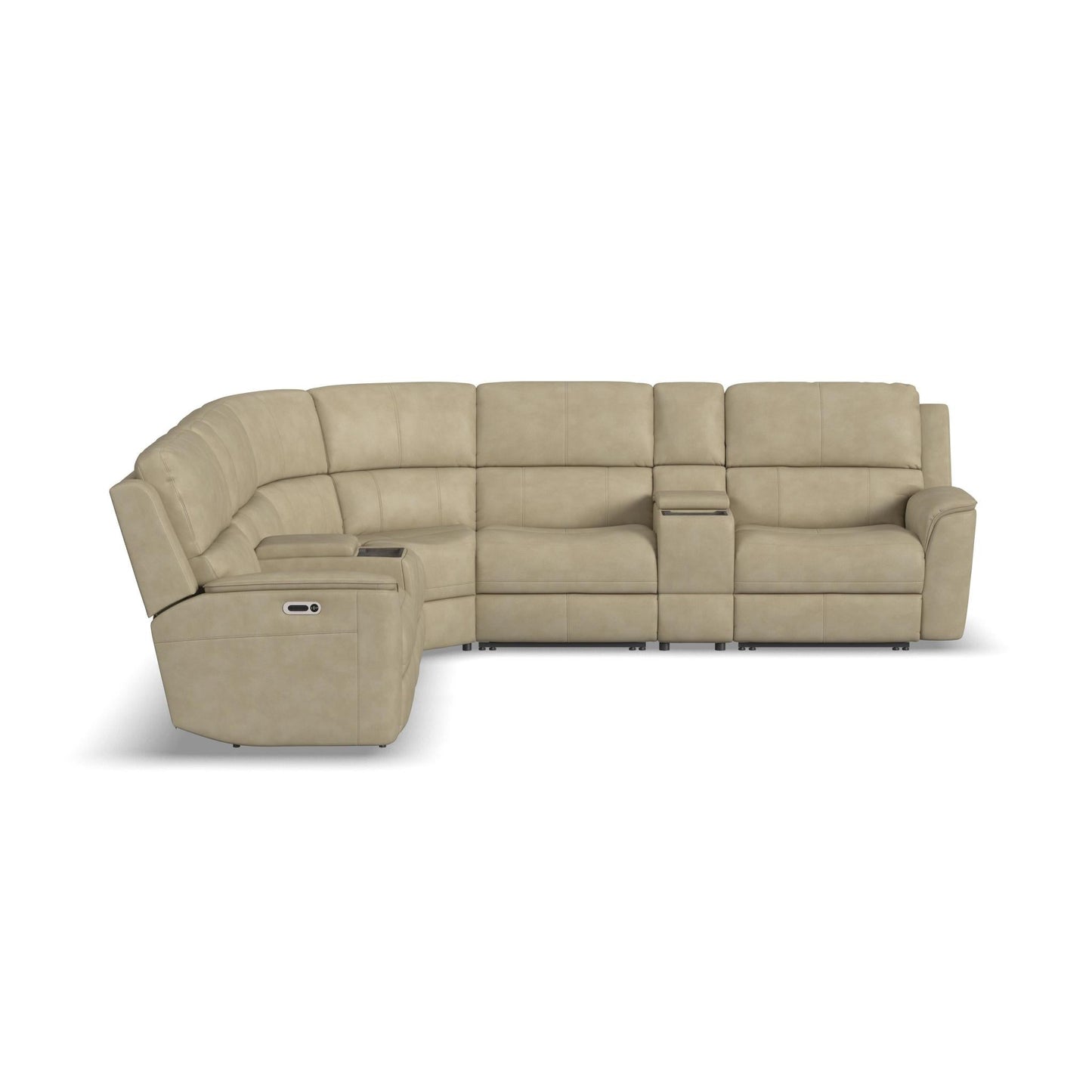 Henry Beige Leather Power Reclining Sectional with Power Headrest & Lumbar
