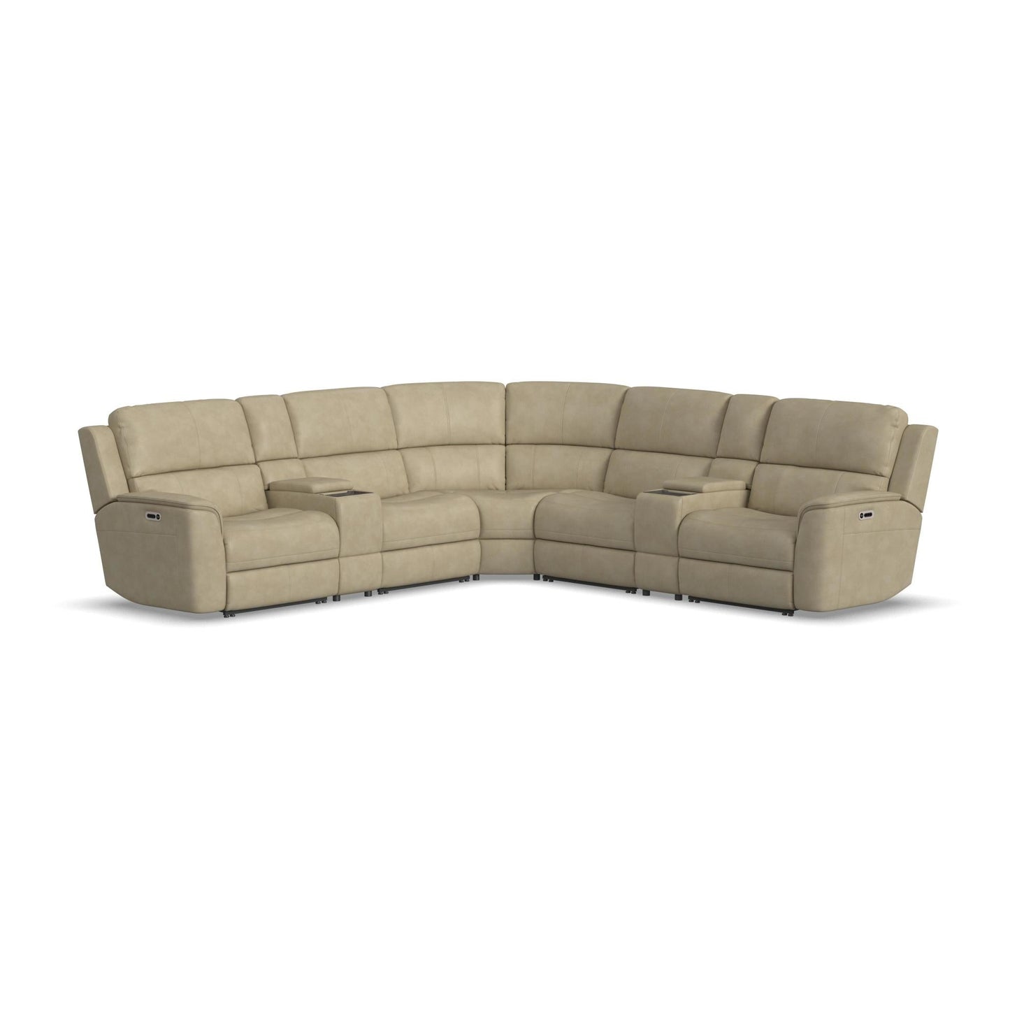Henry Beige Leather Power Reclining Sectional with Power Headrest & Lumbar