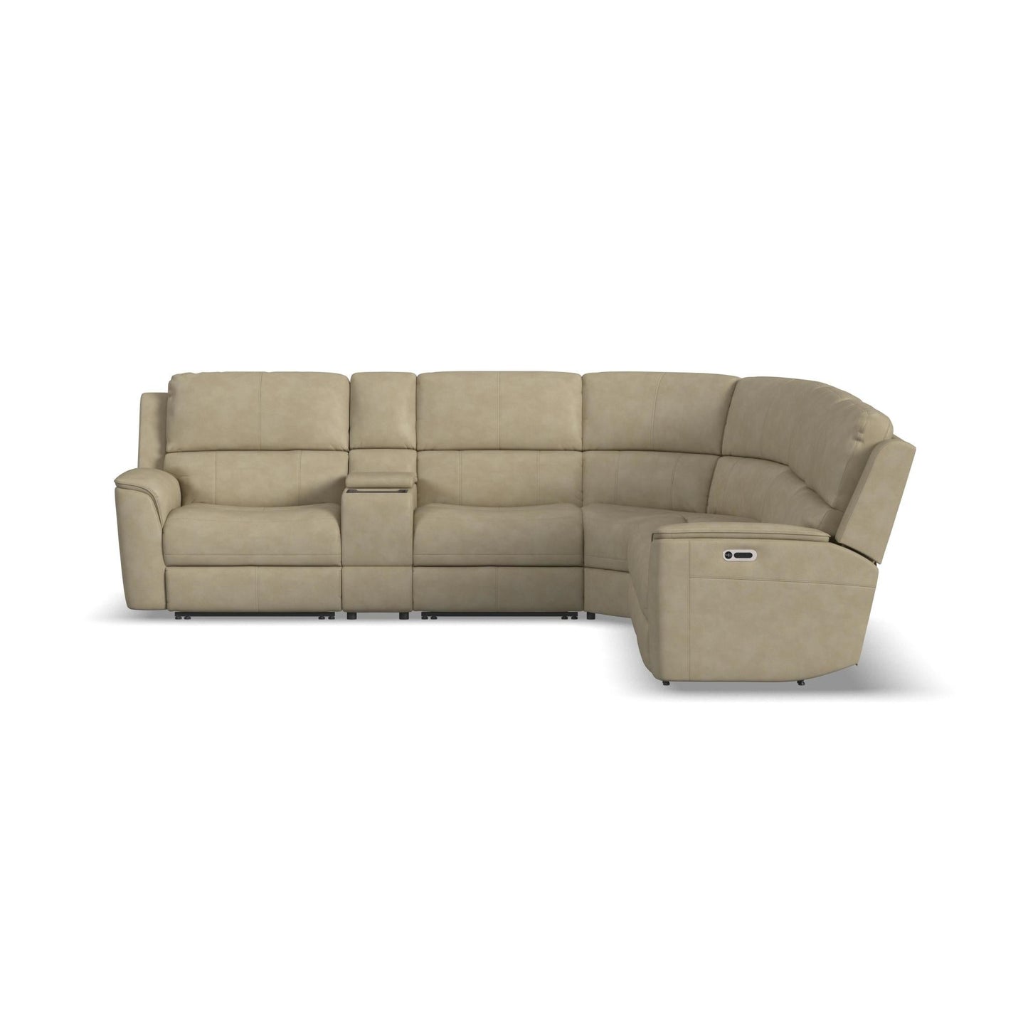 Henry Beige Leather Power Reclining Sectional with Power Headrest & Lumbar