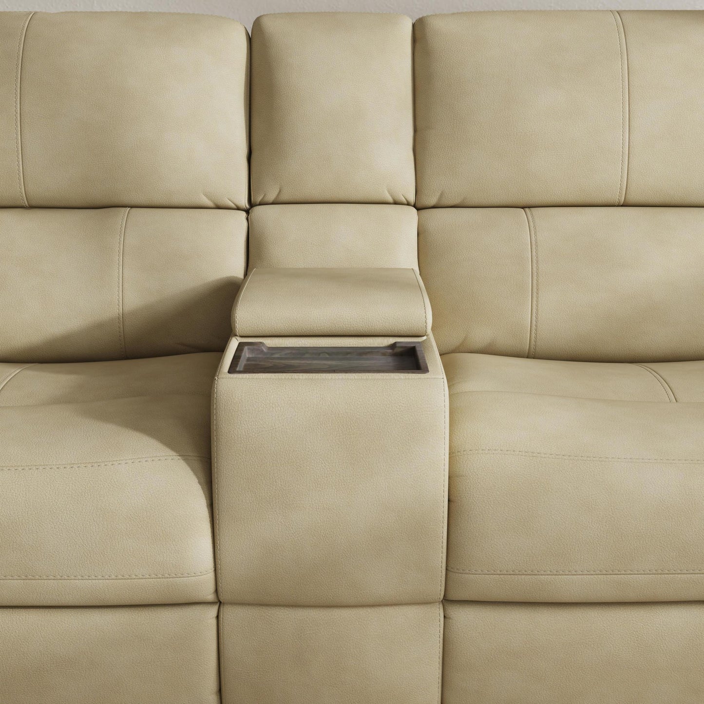 Henry Beige Leather Power Reclining Sectional with Power Headrest & Lumbar