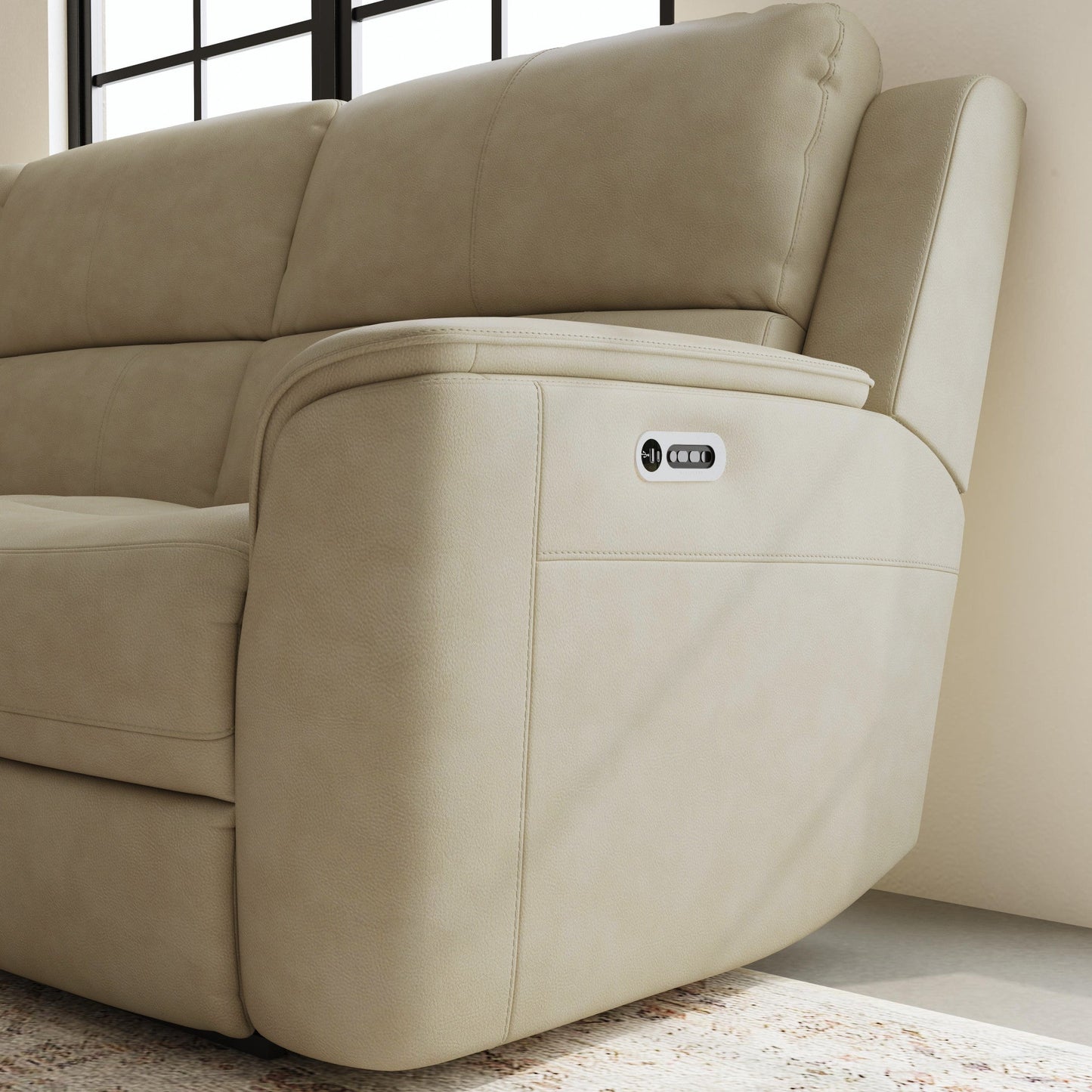 Henry Beige Leather Power Reclining Sectional with Power Headrest & Lumbar