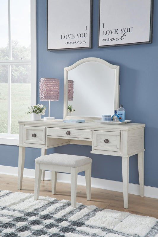 Signature Design by Ashley Robbinsdale Mirrored Vanity with Bench - Vaughn Outlet Kankakee IL