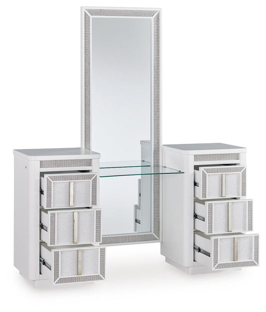 Signature Design by Ashley Chalanna Vanity with Mirror - Vaughn Outlet Kankakee IL