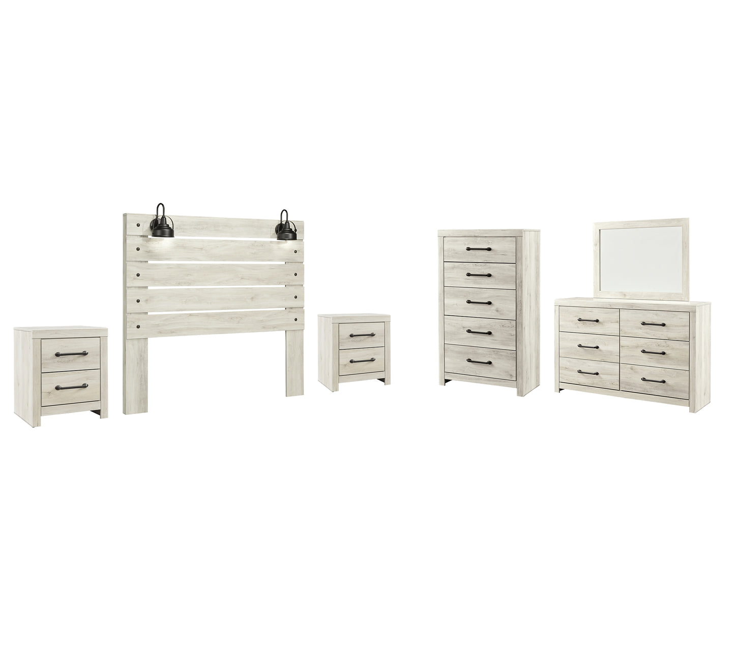 Cambeck Queen Panel Headboard with Mirrored Dresser, Chest and 2 Nightstands