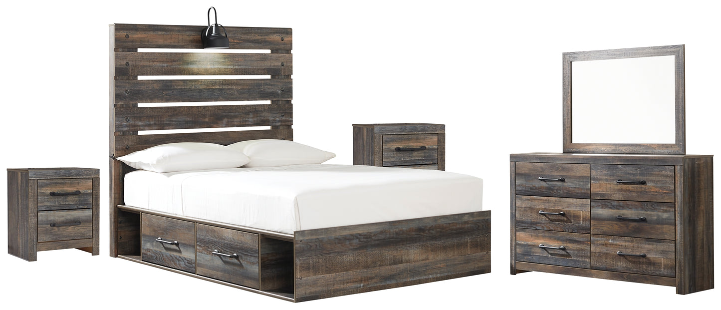 Drystan Twin Panel Bed with 2 Storage Drawers with Mirrored Dresser and 2 Nightstands