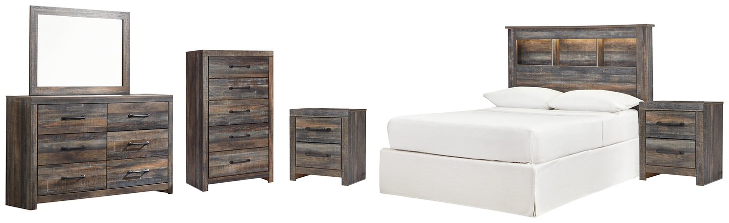 Drystan Full Bookcase Headboard with Mirrored Dresser, Chest and 2 Nightstands