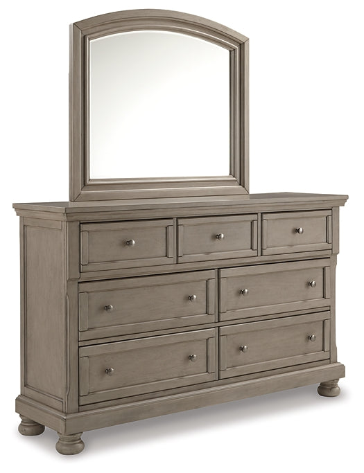 Lettner California King Panel Bed with Mirrored Dresser, Chest and 2 Nightstands
