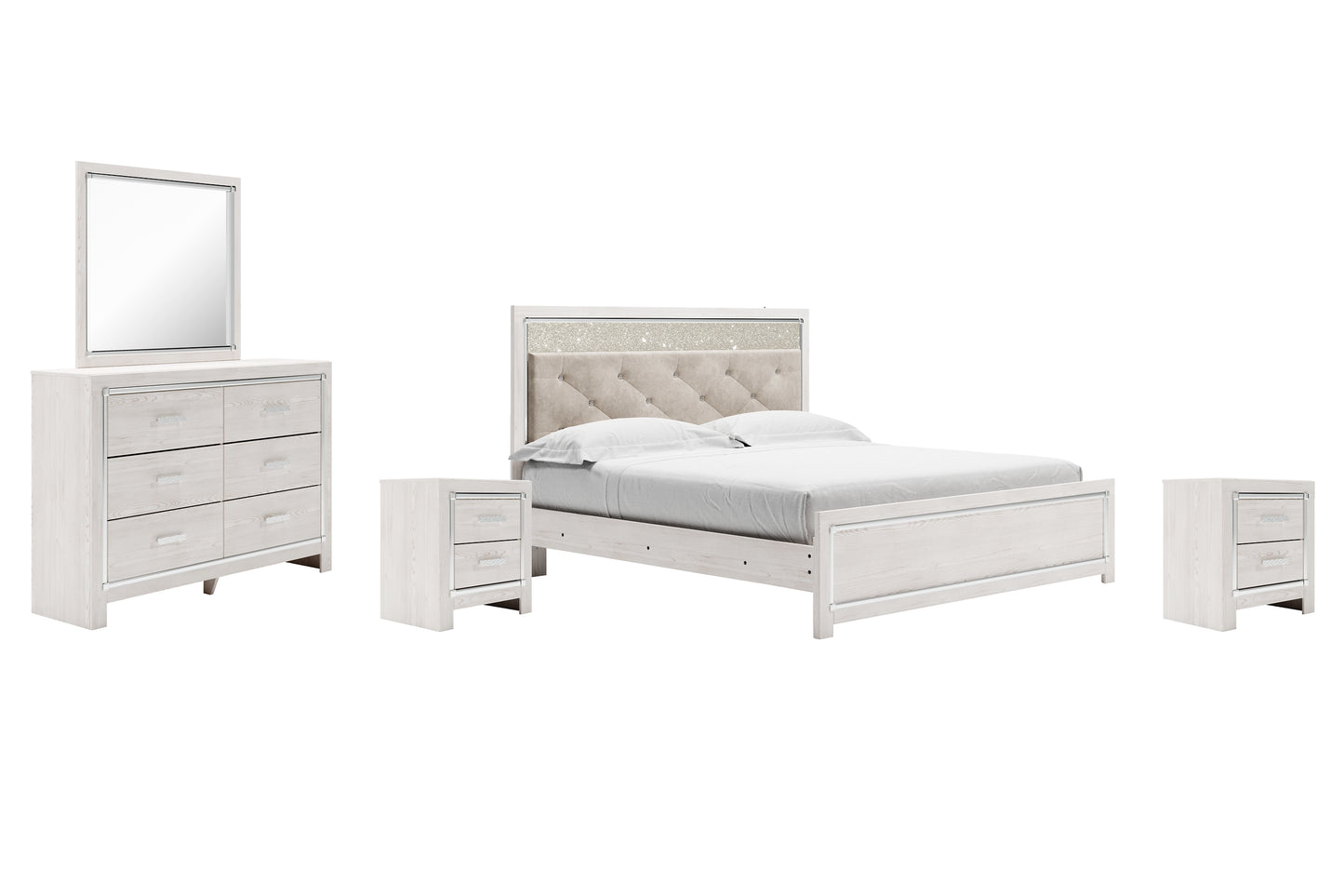 Altyra King Panel Bed with Mirrored Dresser and 2 Nightstands