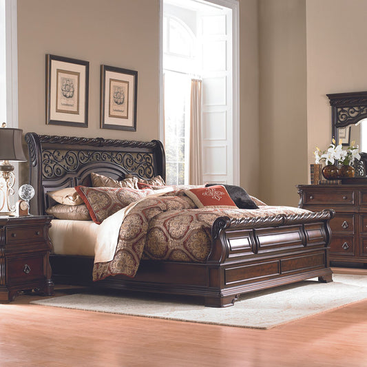 Arbor Place - King California Sleigh Bed, Dresser & Mirror, Chest, Night Stand