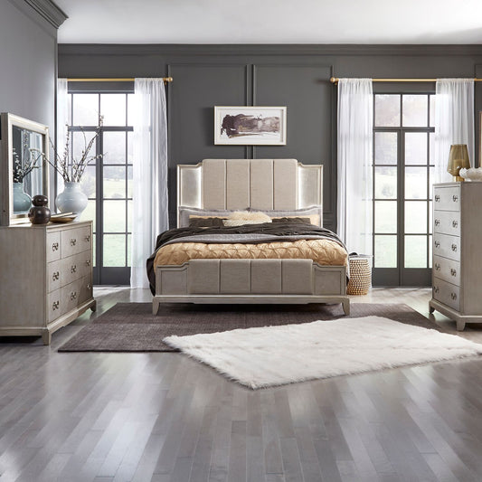 Montage - King California Upholstered Bed, Dresser & Mirror, Chest