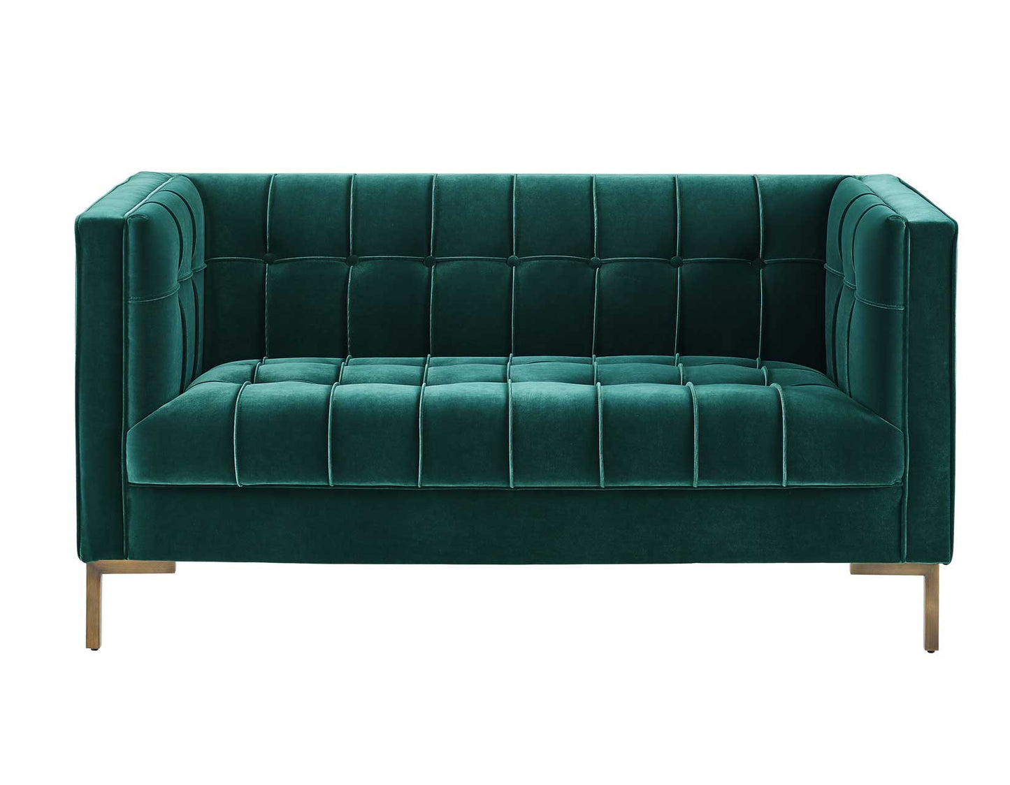 Isaac Channel Stitched Green Velvet Loveseat