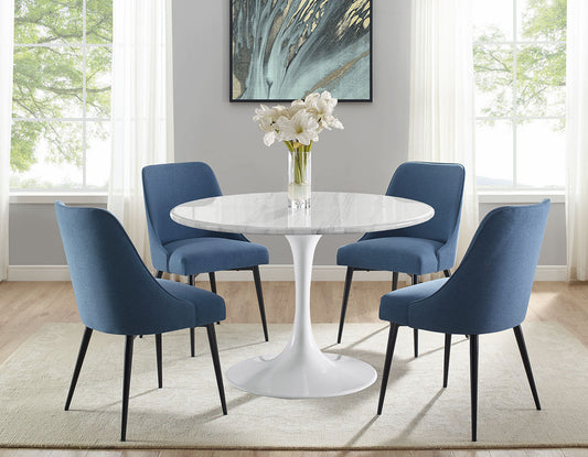 Colfax 5-Piece White Marble Dining Set, Navy Chairs
(Table & 4 Chairs)