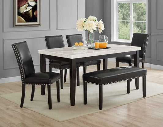 Westby 6 Piece Marble Top Set
(Table, Bench & 4 Side Chairs)