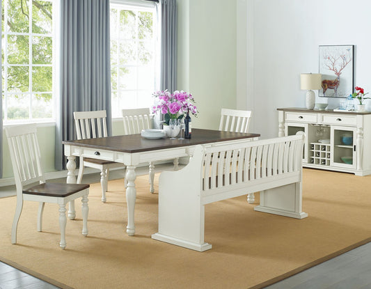 Joanna 6 Piece Bench Dining Set
(Table, Bench with Back & 4 Side Chairs)