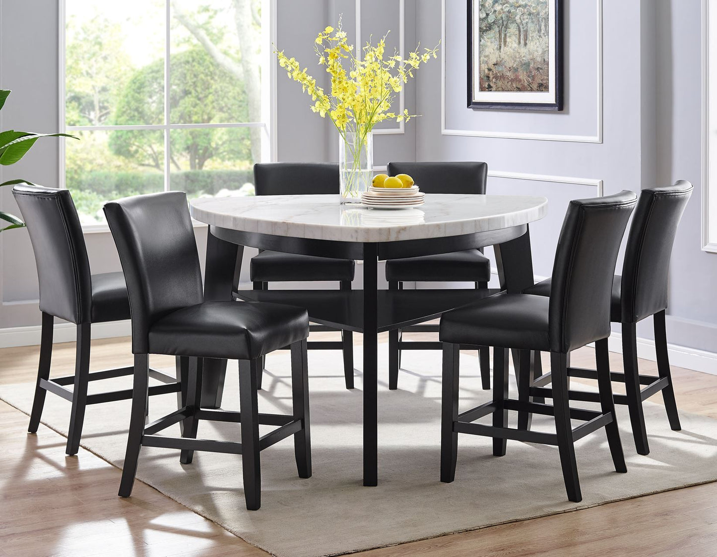 Carrara 6-Piece Marble Counter Dining Set
(Table, Storage Bench & 4 Counter Chairs)