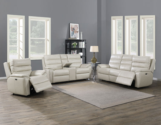 Duval Ivory 3-Piece Dual-Power Leather Reclining Set(Sofa, Loveseat & Chair)