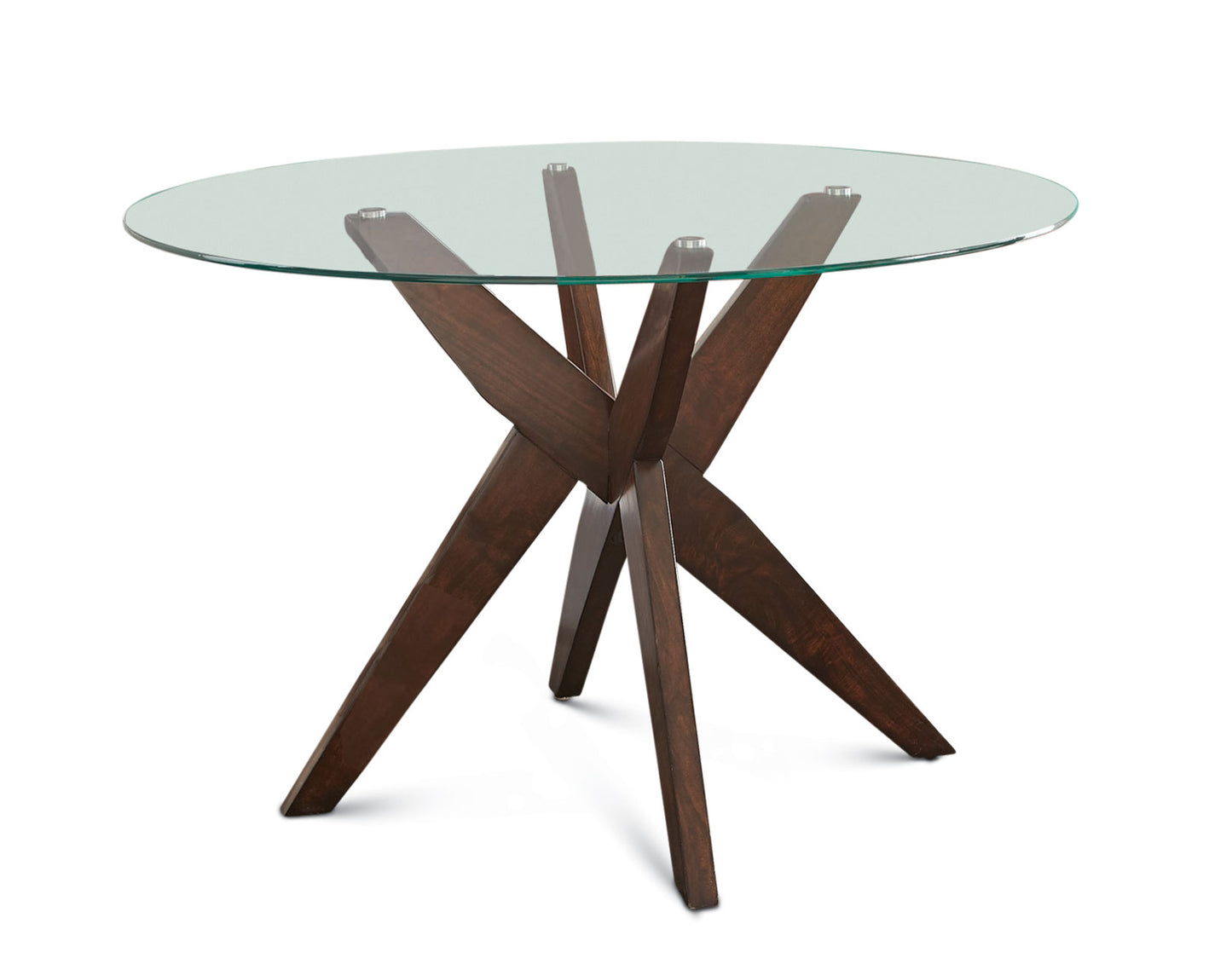 Amalie 48 inch Round Glass Top Table, Walnut color