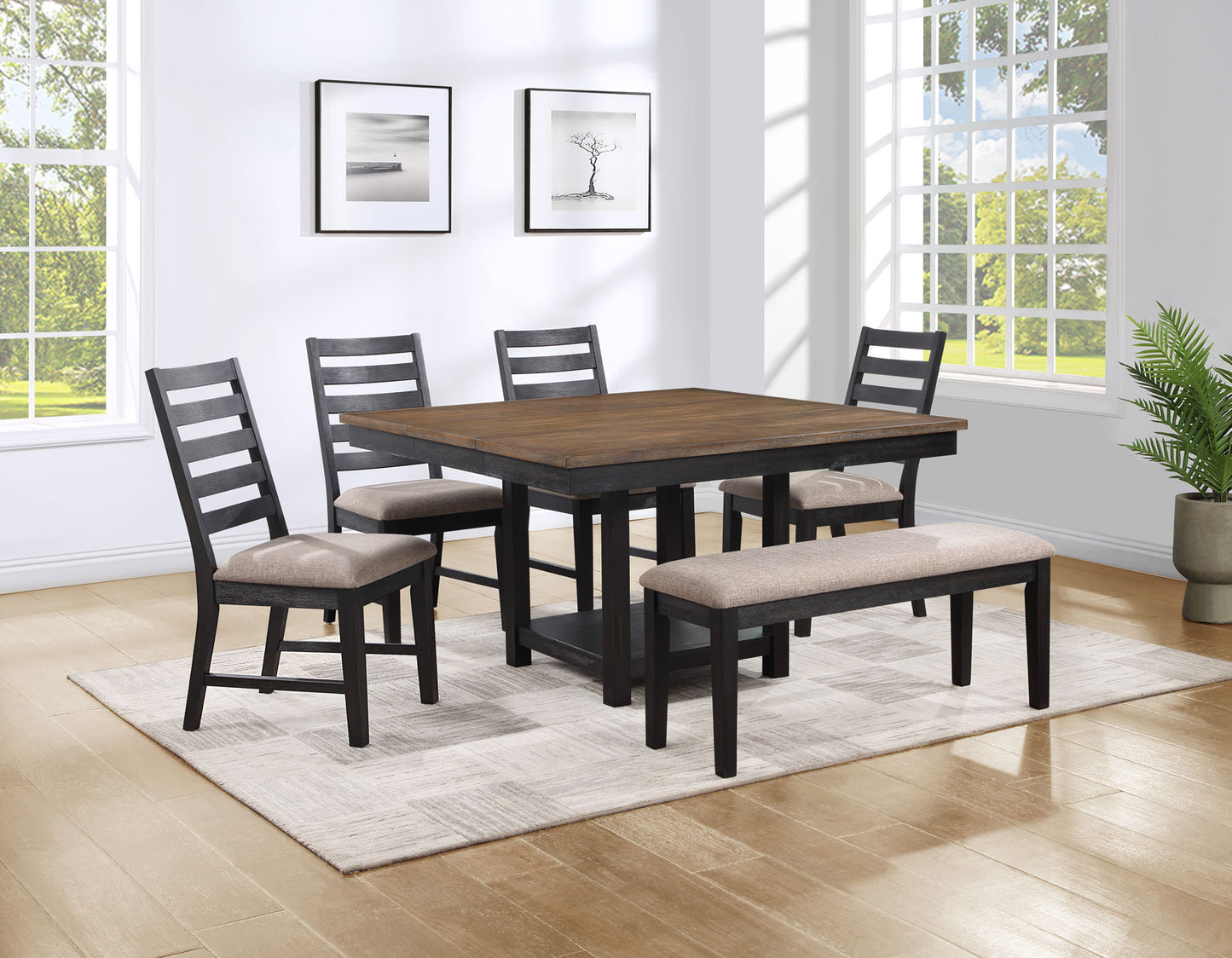 Harington 6-Piece Dining Set
(Table,Bench & 4 Side Chairs)