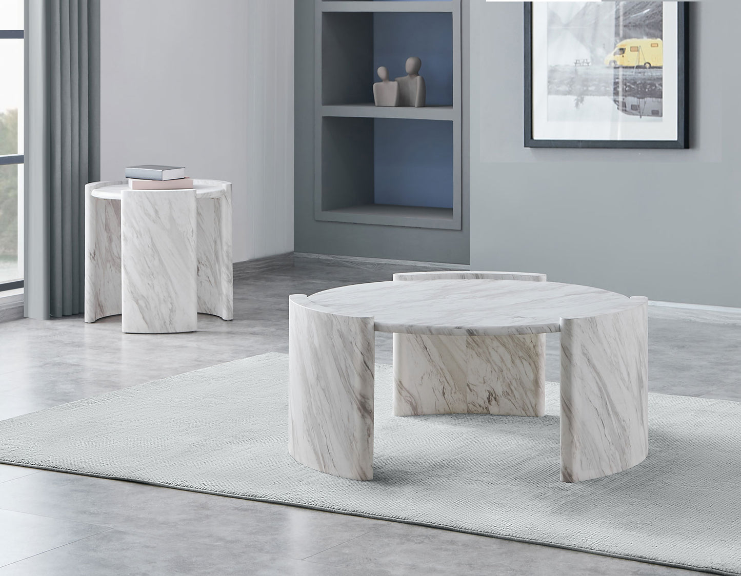 Merino Faux-Marble Round Cocktail Table