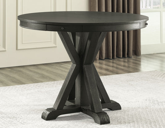 Rylie 48-inch Round Counter Dining Table with 4 Drawers, Black Finish