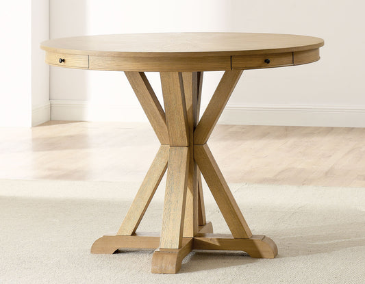 Rylie 48-inch Round Counter Dining Table with 4 Drawers, Natural Finish
