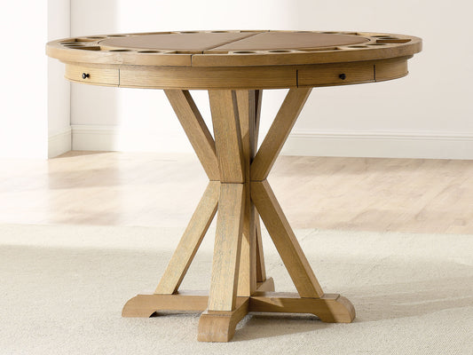 Rylie 48-inch Round Counter Dining Table with 4 Drawers and Folding Game Top, Natural Finish